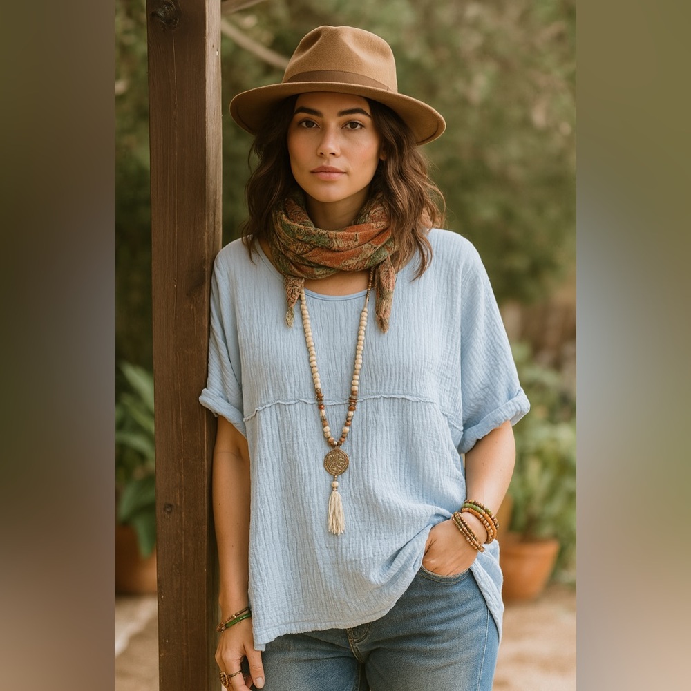 Charlie Paige || Baby Blue Gauze Cotton Shirt